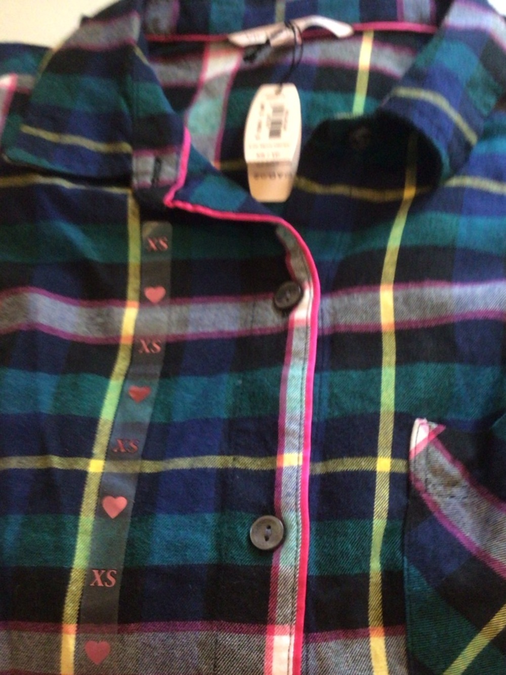 Victoria's Secret Teal Navy & Pink Trim Plaid Pajama Top